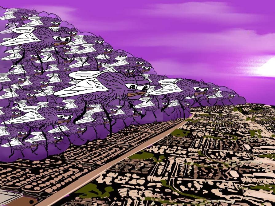 Mouch swarm flying over Monad